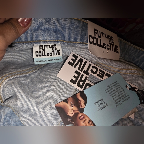 Future Collective Women's Light Blue Straight Leg Raw Hem Jeans Plus - Picture 2 of 7